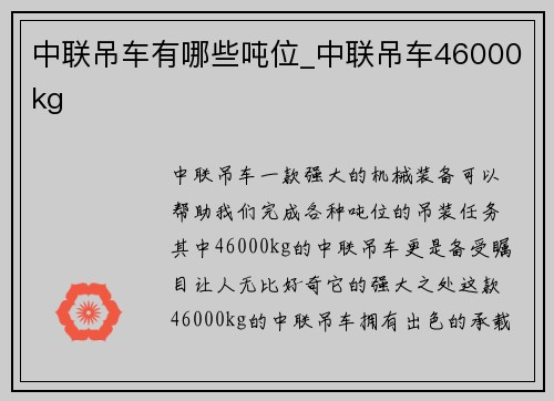 中联吊车有哪些吨位_中联吊车46000kg