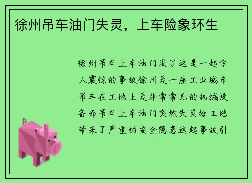 徐州吊车油门失灵，上车险象环生